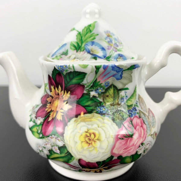 Miniature English fine bone china floral teapot