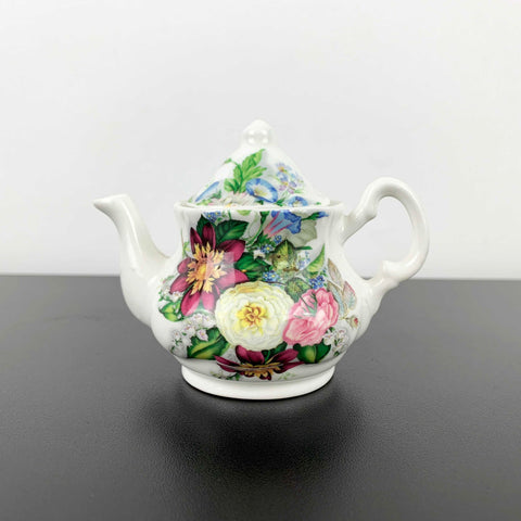 Miniature English fine bone china floral teapot