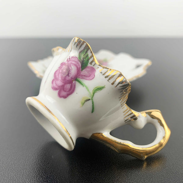 Rose tea cup and saucer collectible miniature