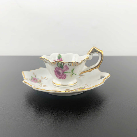 Rose tea cup and saucer collectible miniature