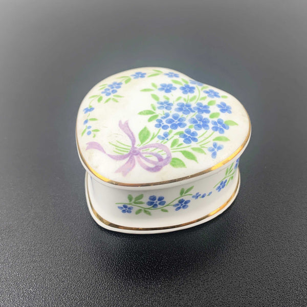 Falcon China lidded forget-me-not heart shaped trinket box