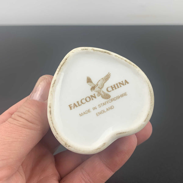 Falcon China lidded forget-me-not heart shaped trinket box