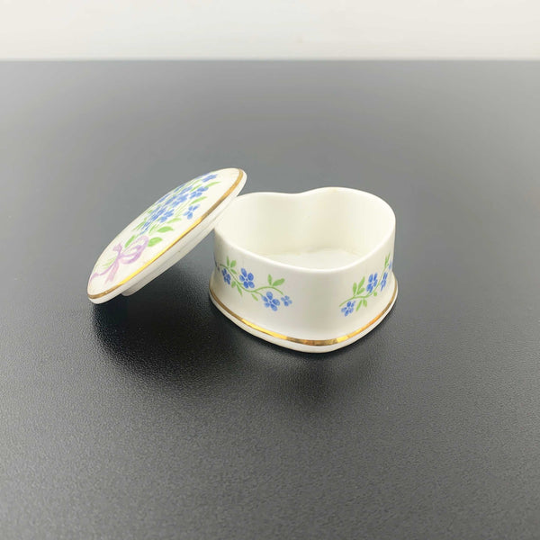 Falcon China lidded forget-me-not heart shaped trinket box