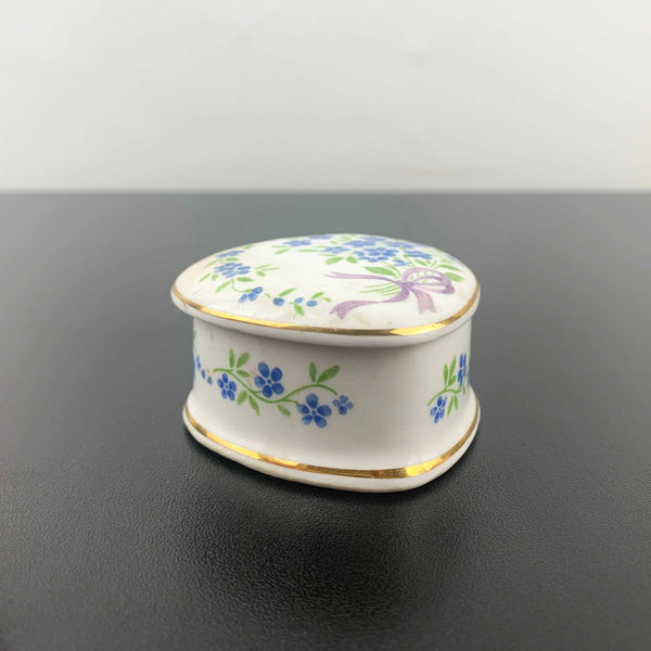 Falcon China lidded forget-me-not heart shaped trinket box