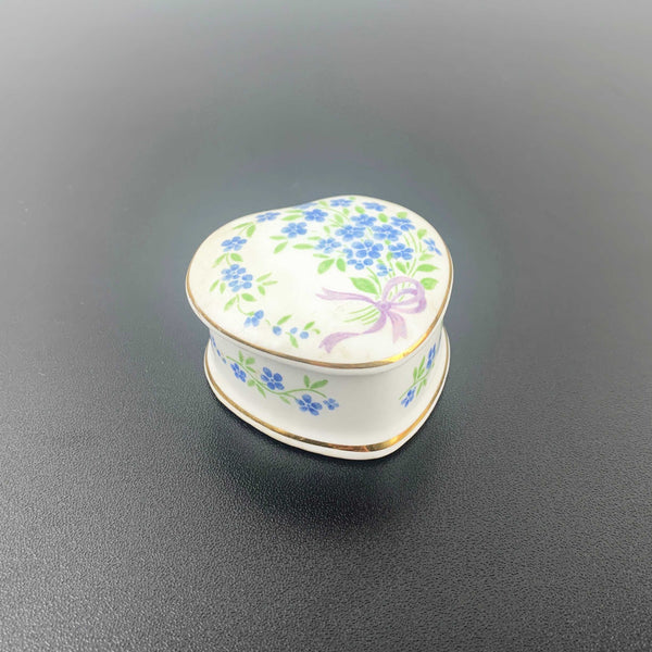 Falcon China lidded forget-me-not heart shaped trinket box