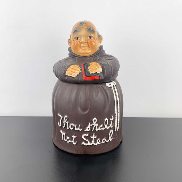 Mid century monk ceramic biscuit barrel/cookie jar