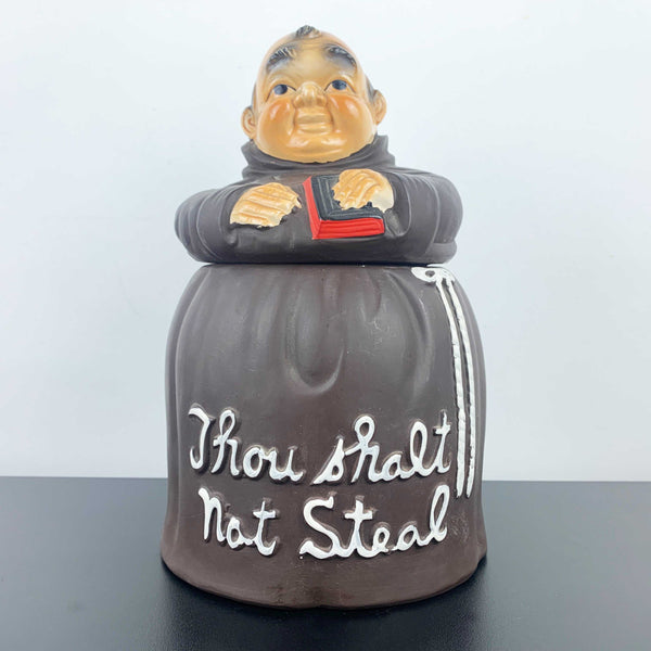 Mid century monk ceramic biscuit barrel/cookie jar