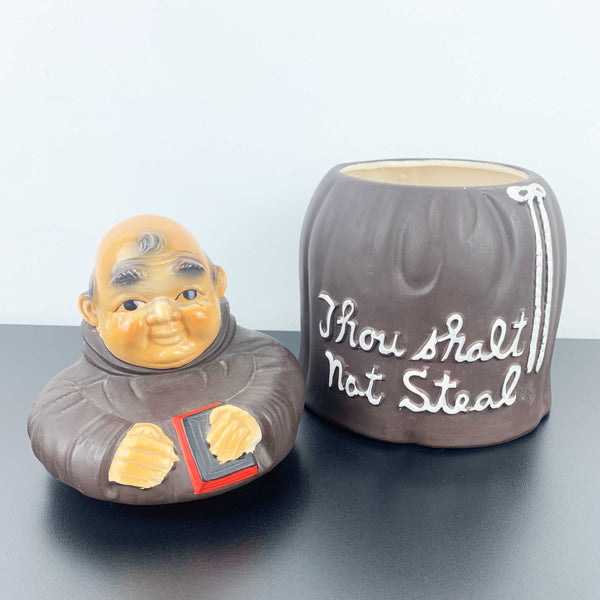 Mid century monk ceramic biscuit barrel/cookie jar