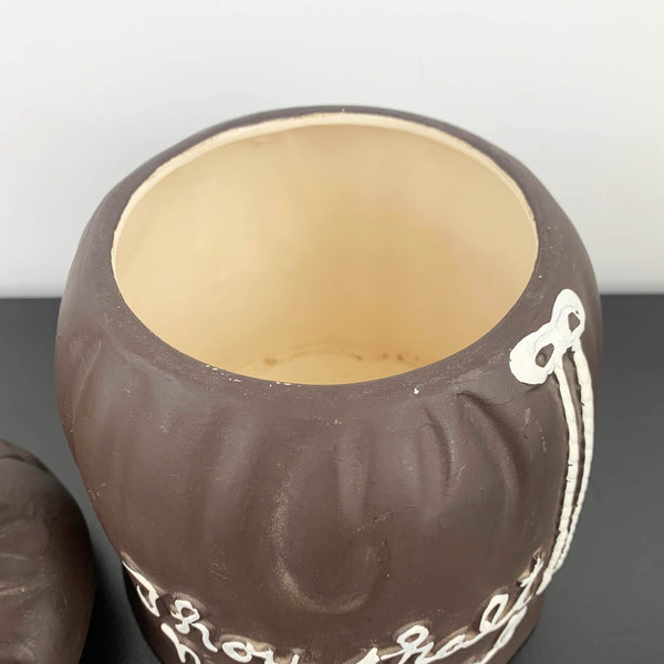 Mid century monk ceramic biscuit barrel/cookie jar