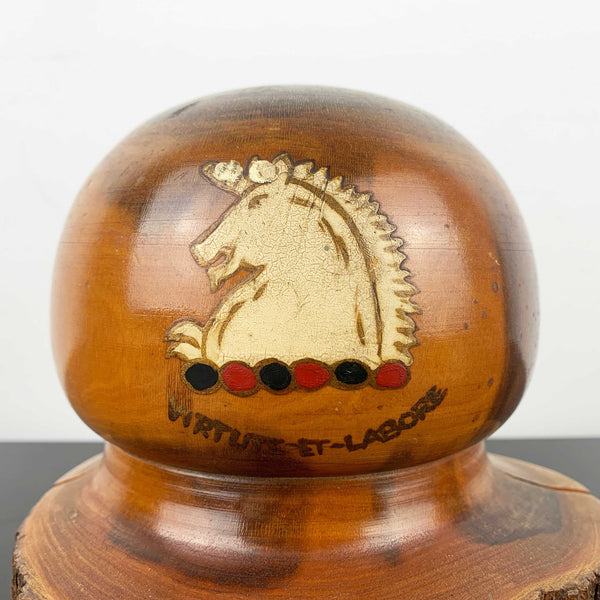 Australian Mulga wood bookends - St Margaret's Berwick Grammar logo