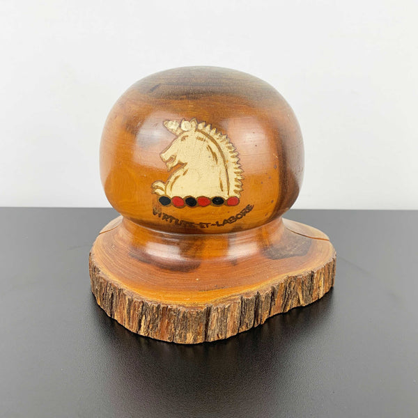 Australian Mulga wood bookends - St Margaret's Berwick Grammar logo