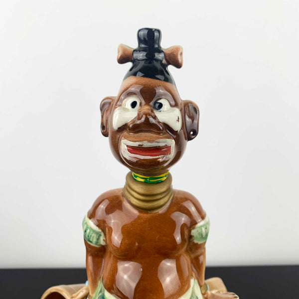 Mid century African Zulu style collectible decanter with shot cups
