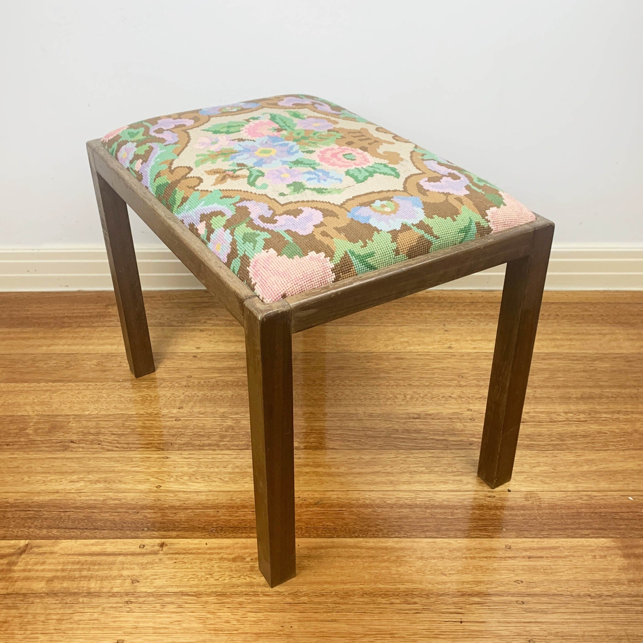 Vintage needlepoint vanity stool