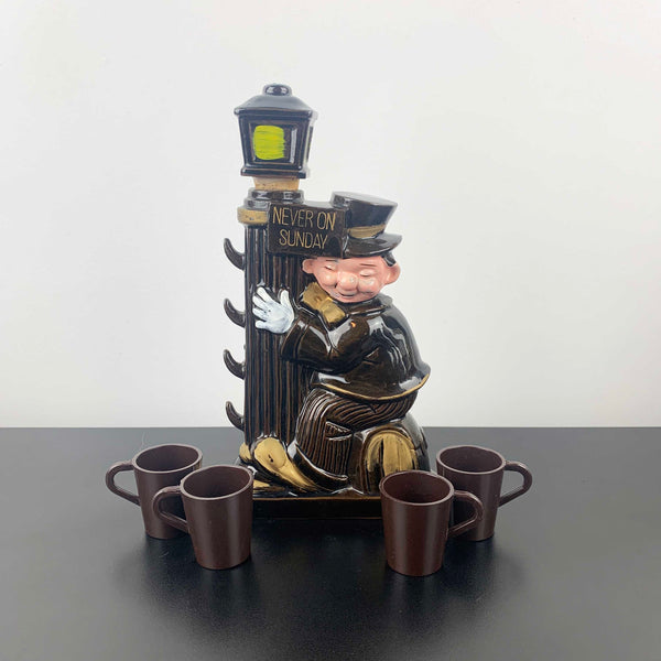Drunk Man on Lamp Post 'Never on Sunday' Decanter Set