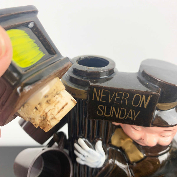 Drunk Man on Lamp Post 'Never on Sunday' Decanter Set