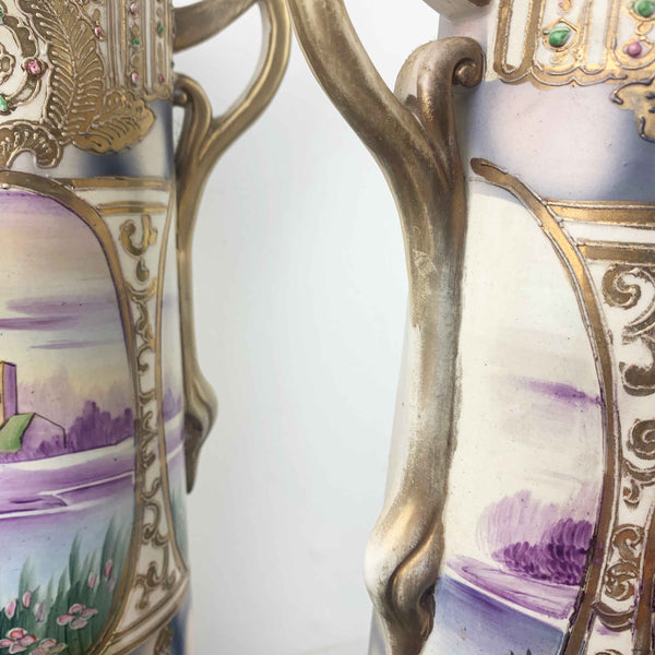 Hand painted antique Nippon art nouveau twin vases c.1910