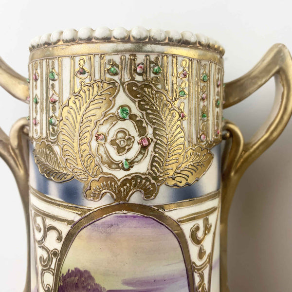 Hand painted antique Nippon art nouveau twin vases c.1910