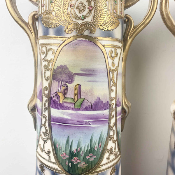 Hand painted antique Nippon art nouveau twin vases c.1910