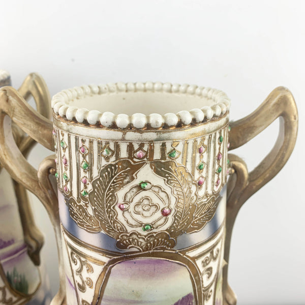 Hand painted antique Nippon art nouveau twin vases c.1910