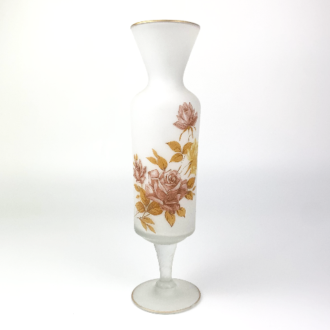 Frosted satin white stemmed vase by Norleans
