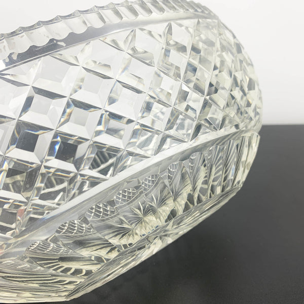 Crystal Oval Boat Shape Bowl with Thumbprint Detail