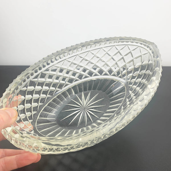 Crystal Oval Boat Shape Bowl with Thumbprint Detail