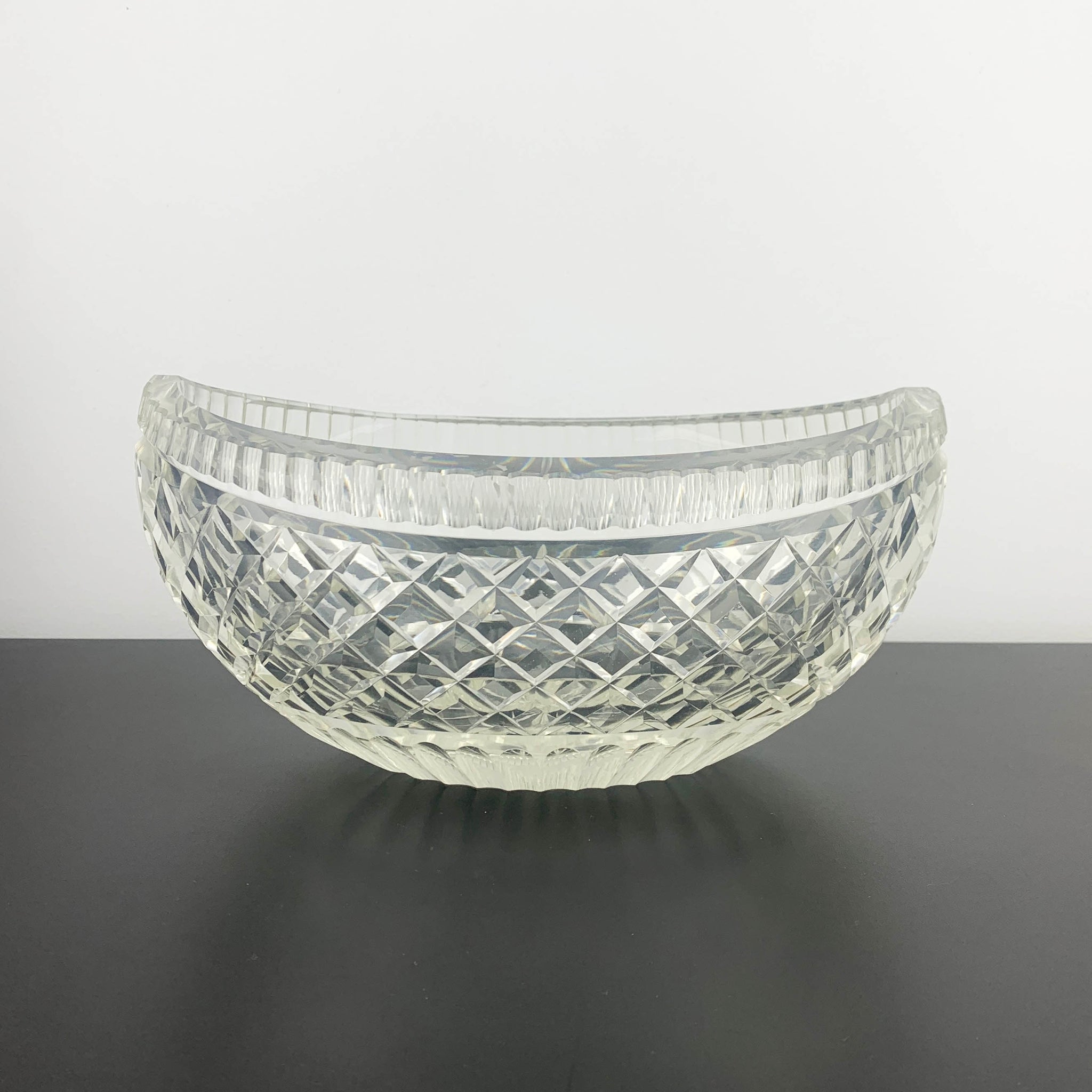Crystal Oval Boat Shape Bowl with Thumbprint Detail