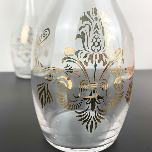 Glass water or wine carafe with gold decorated detail - Set of 2