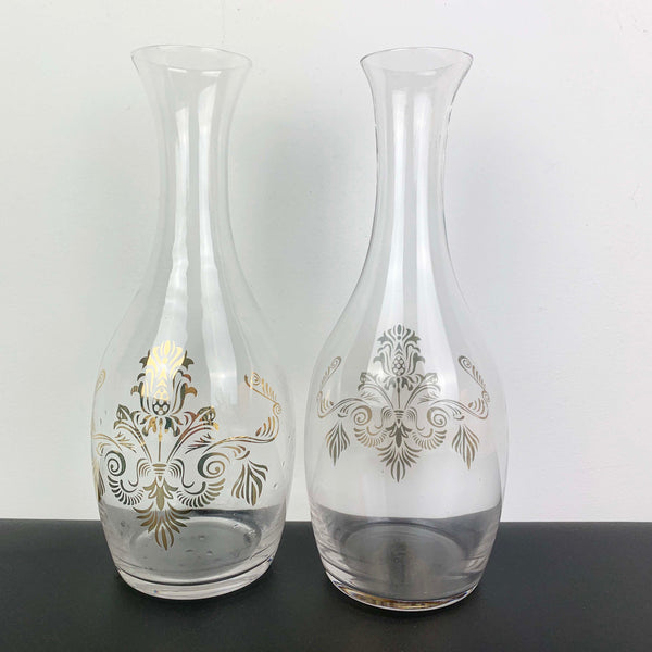 Glass water or wine carafe with gold decorated detail - Set of 2