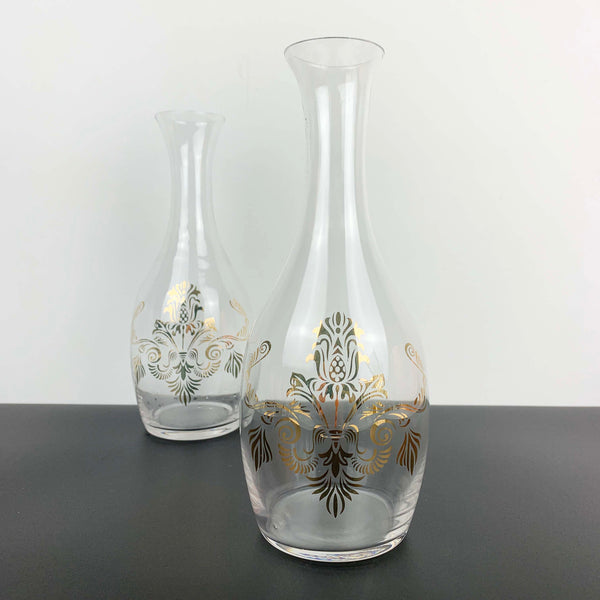 Glass water or wine carafe with gold decorated detail - Set of 2