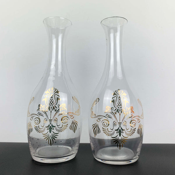 Glass water or wine carafe with gold decorated detail - Set of 2