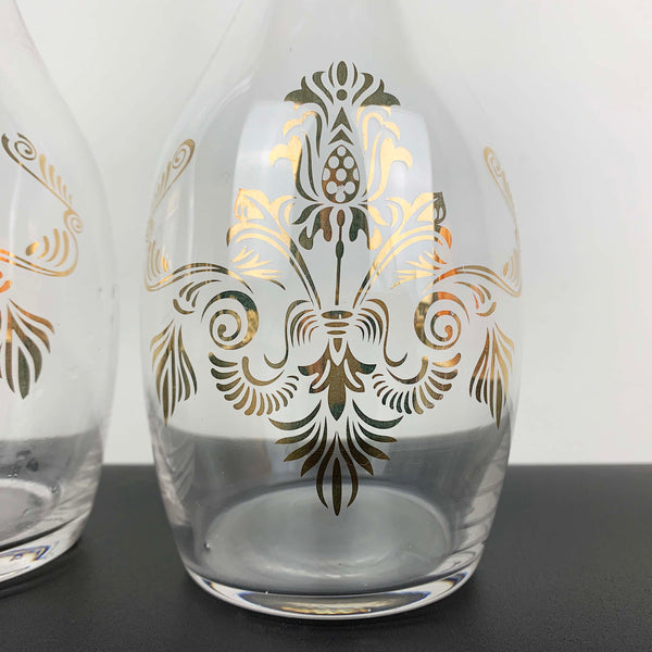 Glass water or wine carafe with gold decorated detail - Set of 2