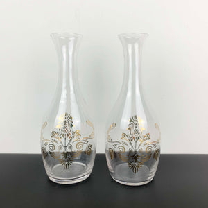 Glass water or wine carafe with gold decorated detail - Set of 2