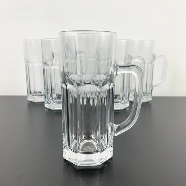 Pasabahce glass beer mug with handle - Set of 6