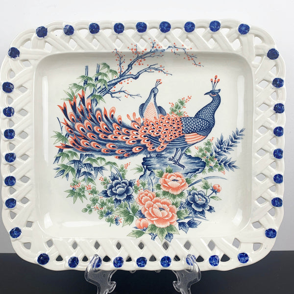 Peacock ceramic dessert serving set - 7 piece in original box