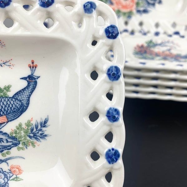 Peacock ceramic dessert serving set - 7 piece in original box