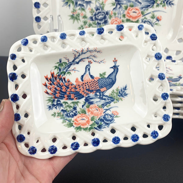 Peacock ceramic dessert serving set - 7 piece in original box