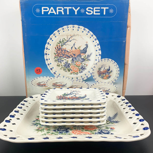 Peacock ceramic dessert serving set - 7 piece in original box