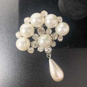 Vintage faux pearl and rhinestone brooch with teardrop