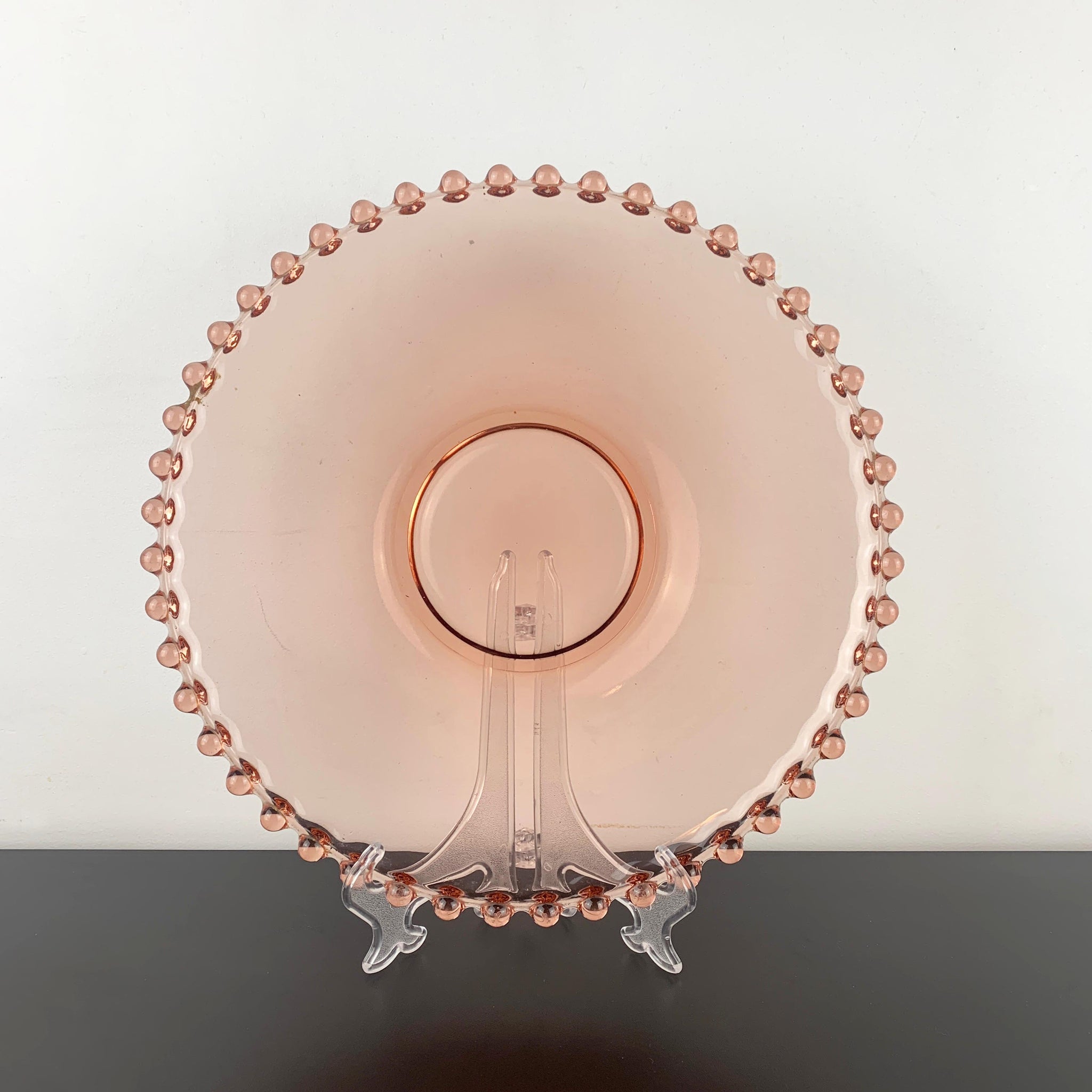 Josef Inwald large round pink glass platter with bubble rim