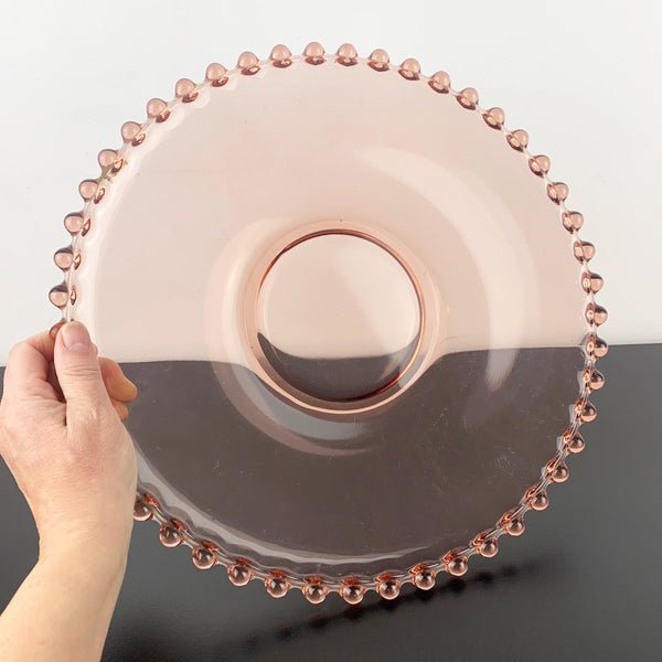 Josef Inwald large round pink glass platter with bubble rim