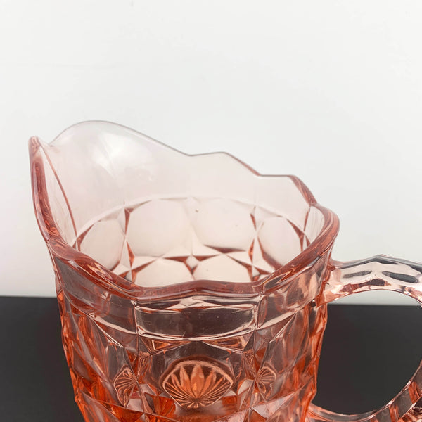 Pink depression glass multi faceted jug and water pitcher