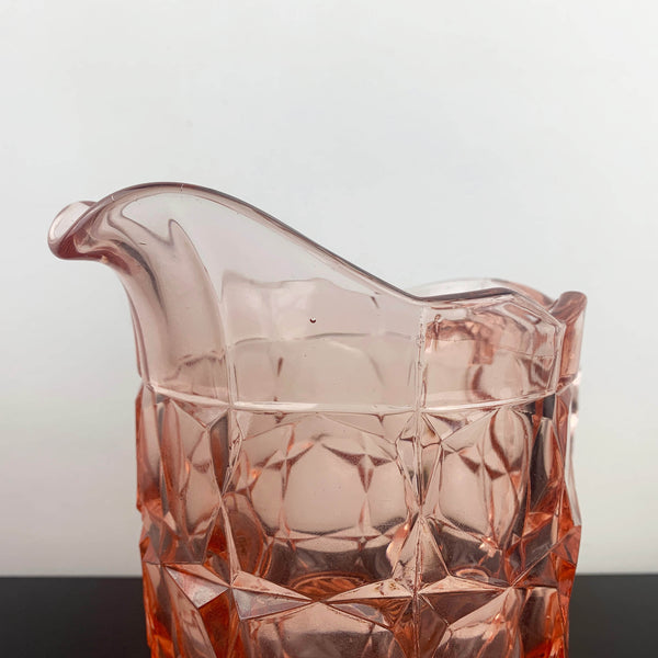 Pink depression glass multi faceted jug and water pitcher