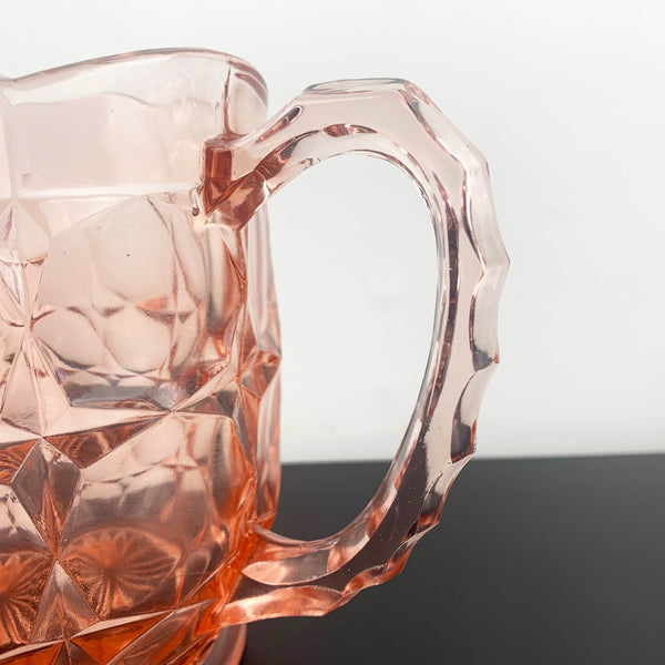 Pink depression glass multi faceted jug and water pitcher