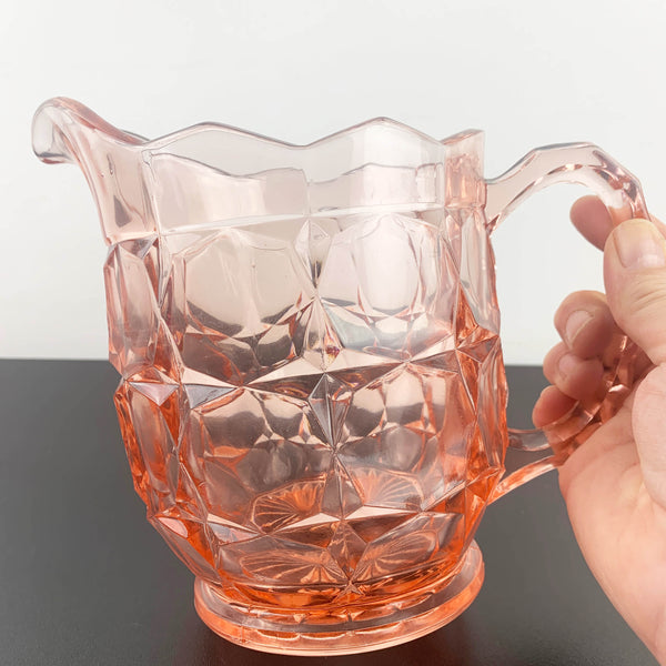 Pink depression glass multi faceted jug and water pitcher
