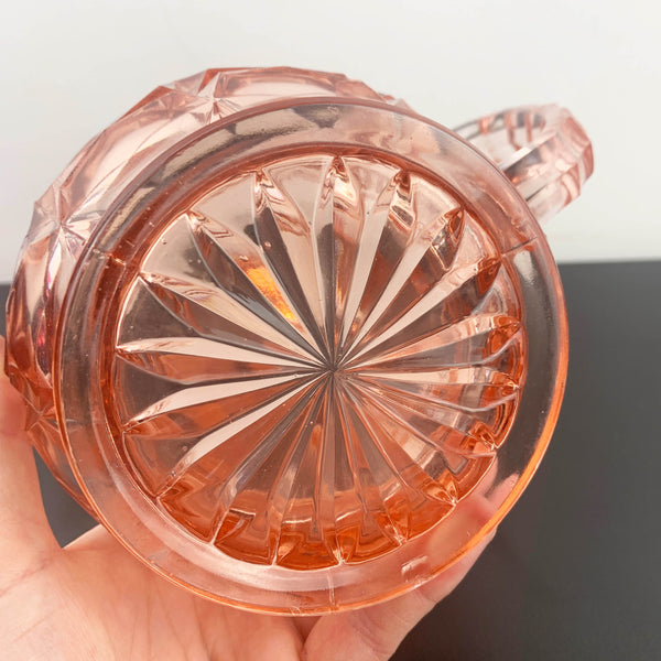 Pink depression glass multi faceted jug and water pitcher