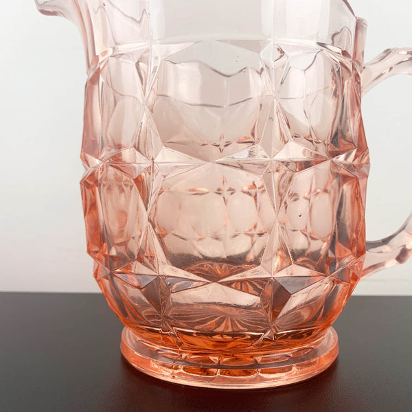 Pink depression glass multi faceted jug and water pitcher