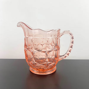 Pink depression glass multi faceted jug and water pitcher