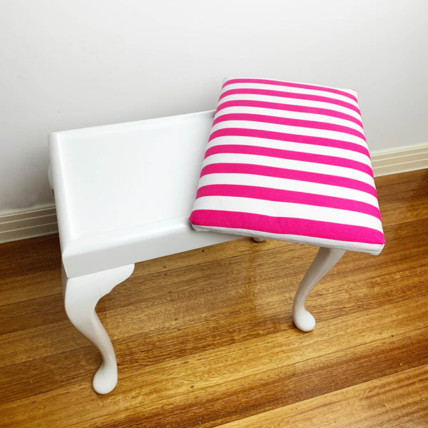 'Candy Stripe' refurbished mid century upholstered vanity stool