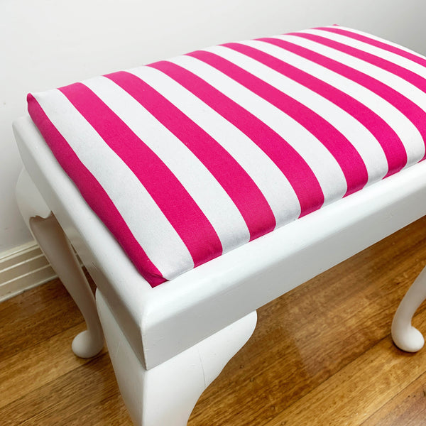 'Candy Stripe' refurbished mid century upholstered vanity stool